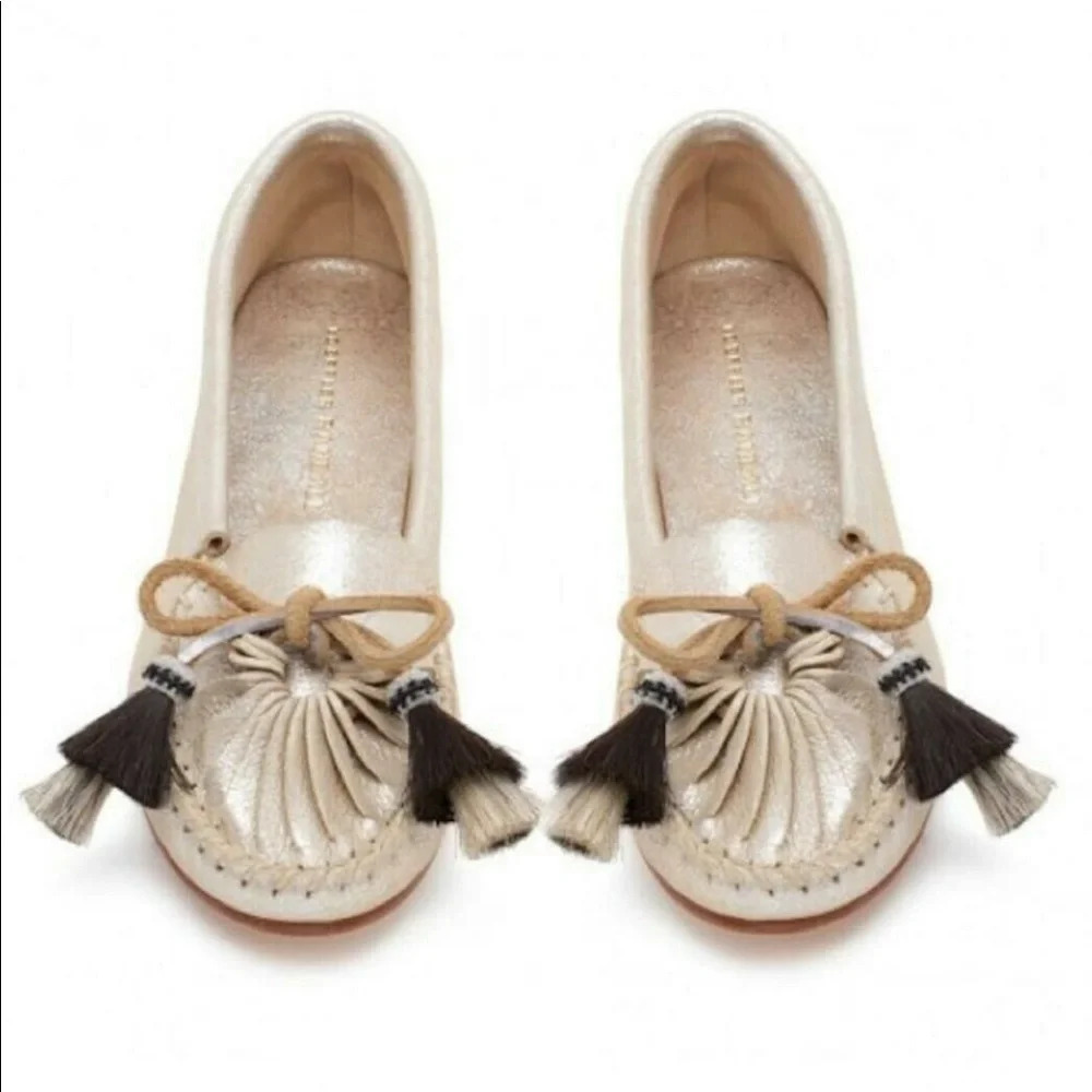 Loeffler Randall Lois Tassel Moccasin, Silver/Black Neimans 8.5 boho